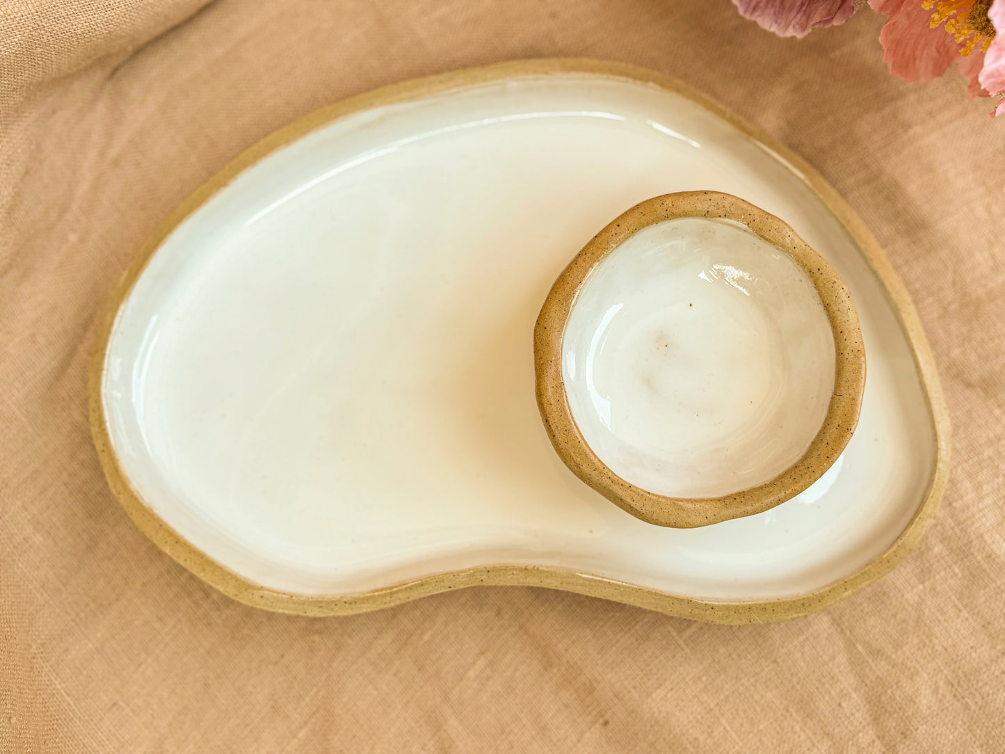 Handmade Platter & Dipping Dish, White