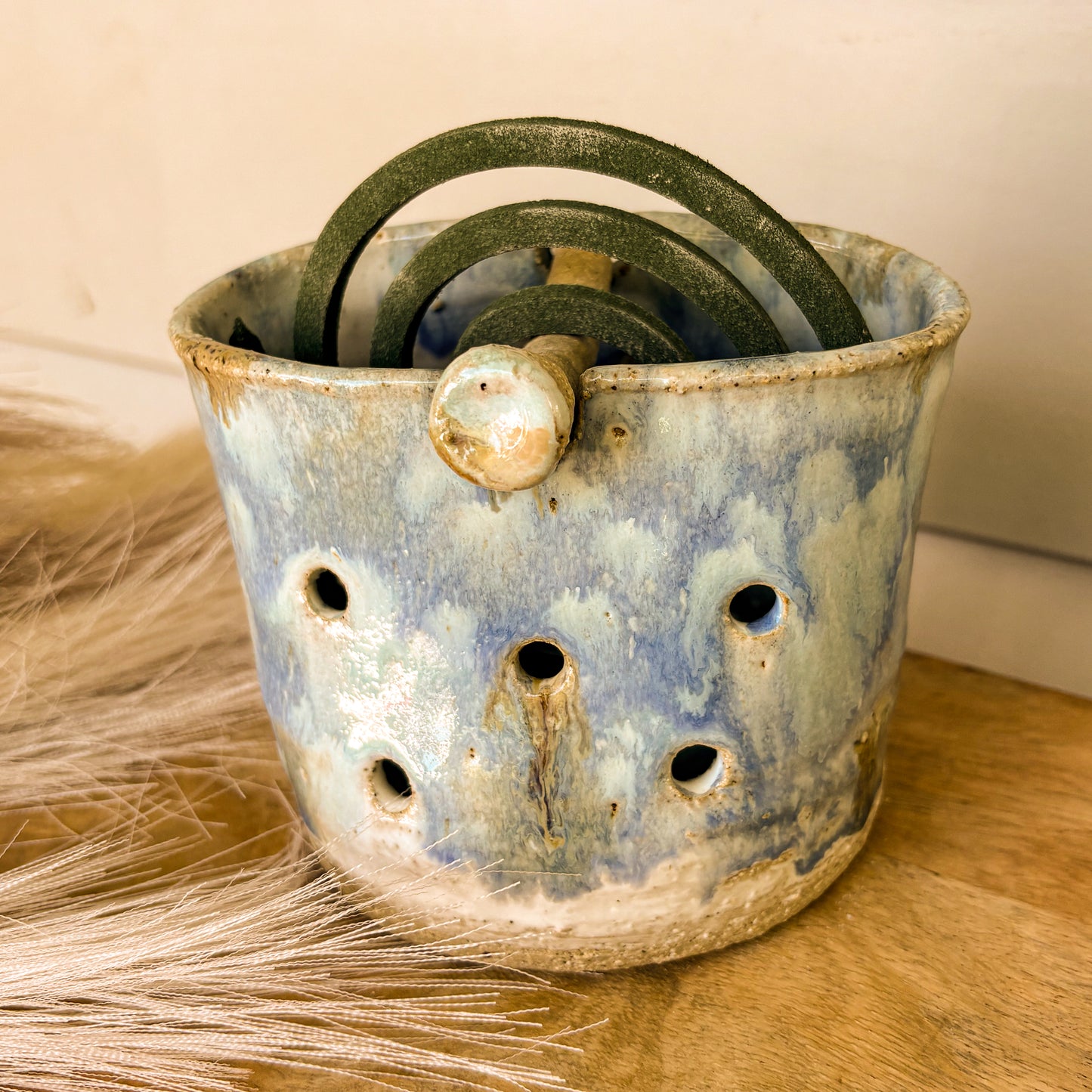 Handmade mosquito coil holder, bluey, front shot