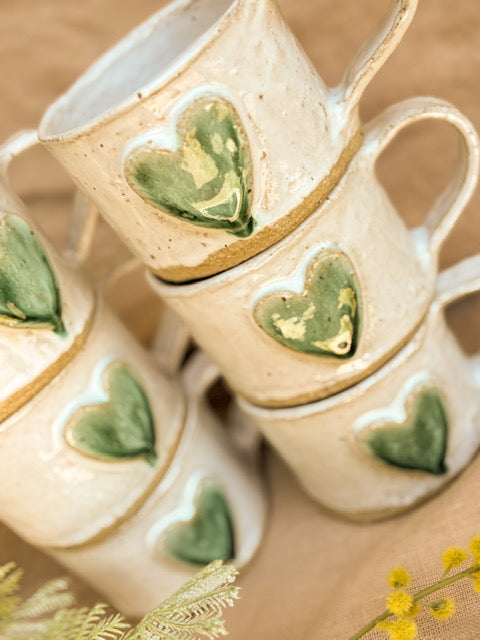 green heart handmade mug group shot