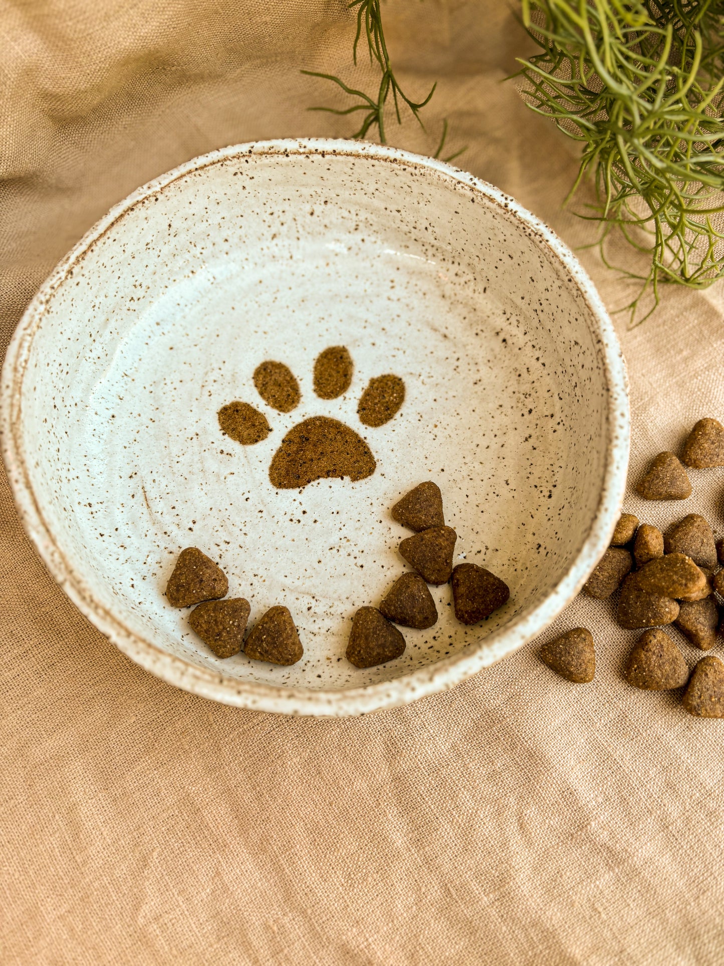 Handmade Dog Bowl - Speckled Paw Print Small