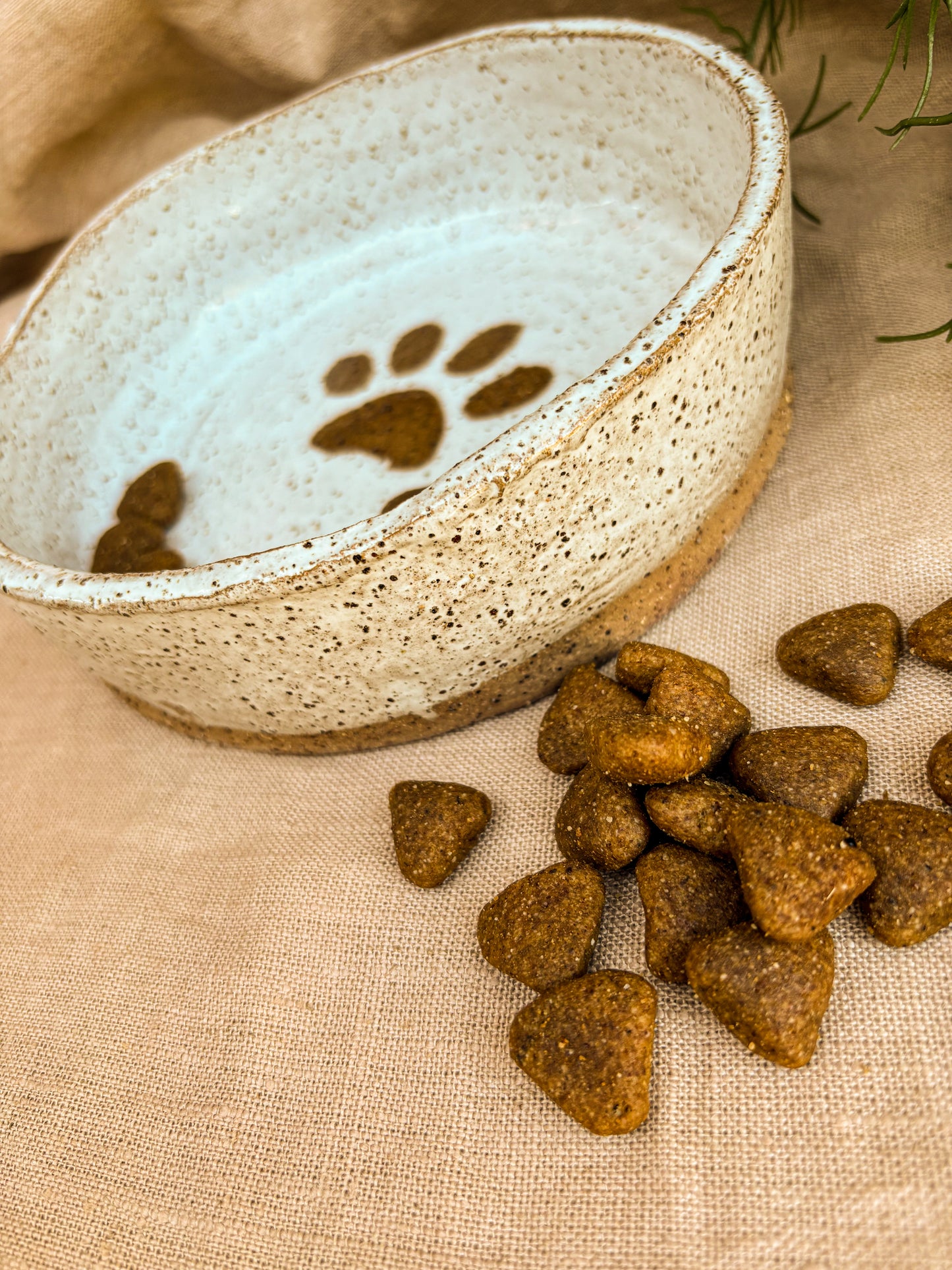 Handmade Dog Bowl - Speckled Paw Print Small