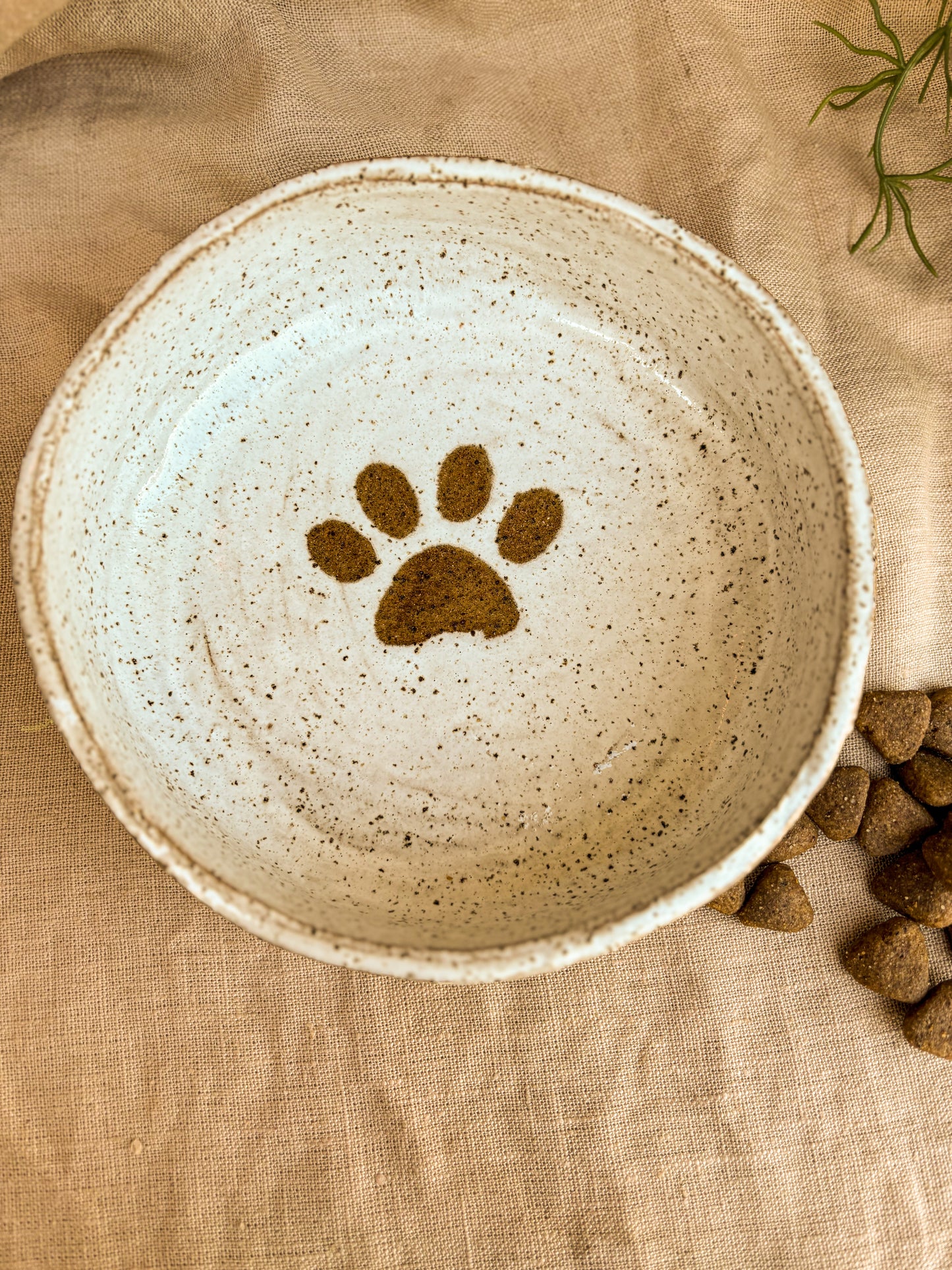 Handmade Dog Bowl - Speckled Paw Print Small