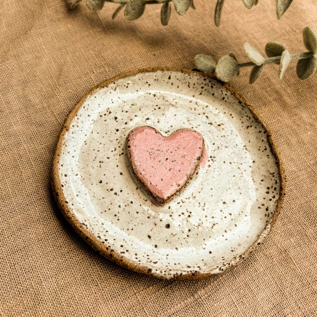 Handmade pinkheart jewellery dish Above shot