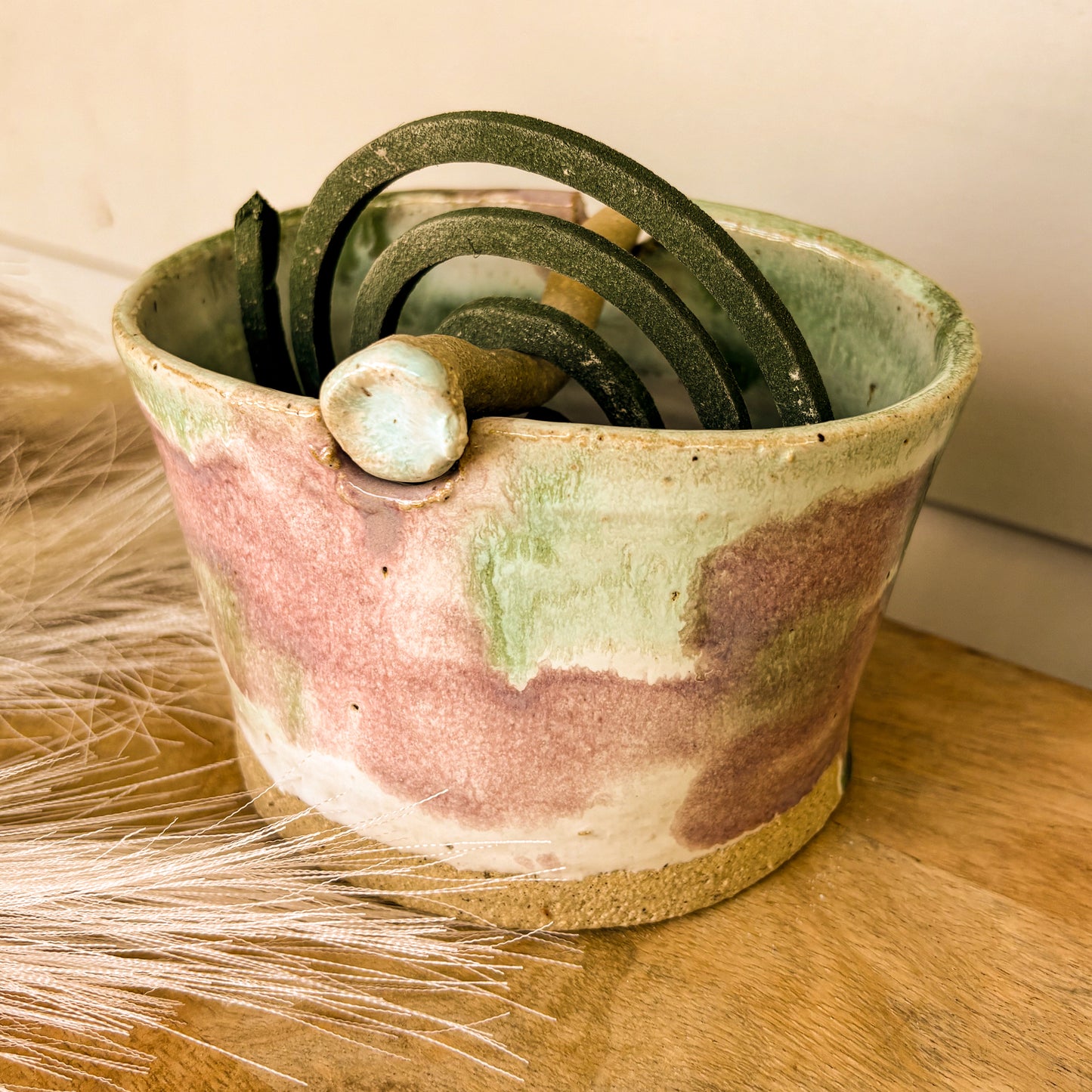 Handmade mosquito coil holder, lilac, front shot