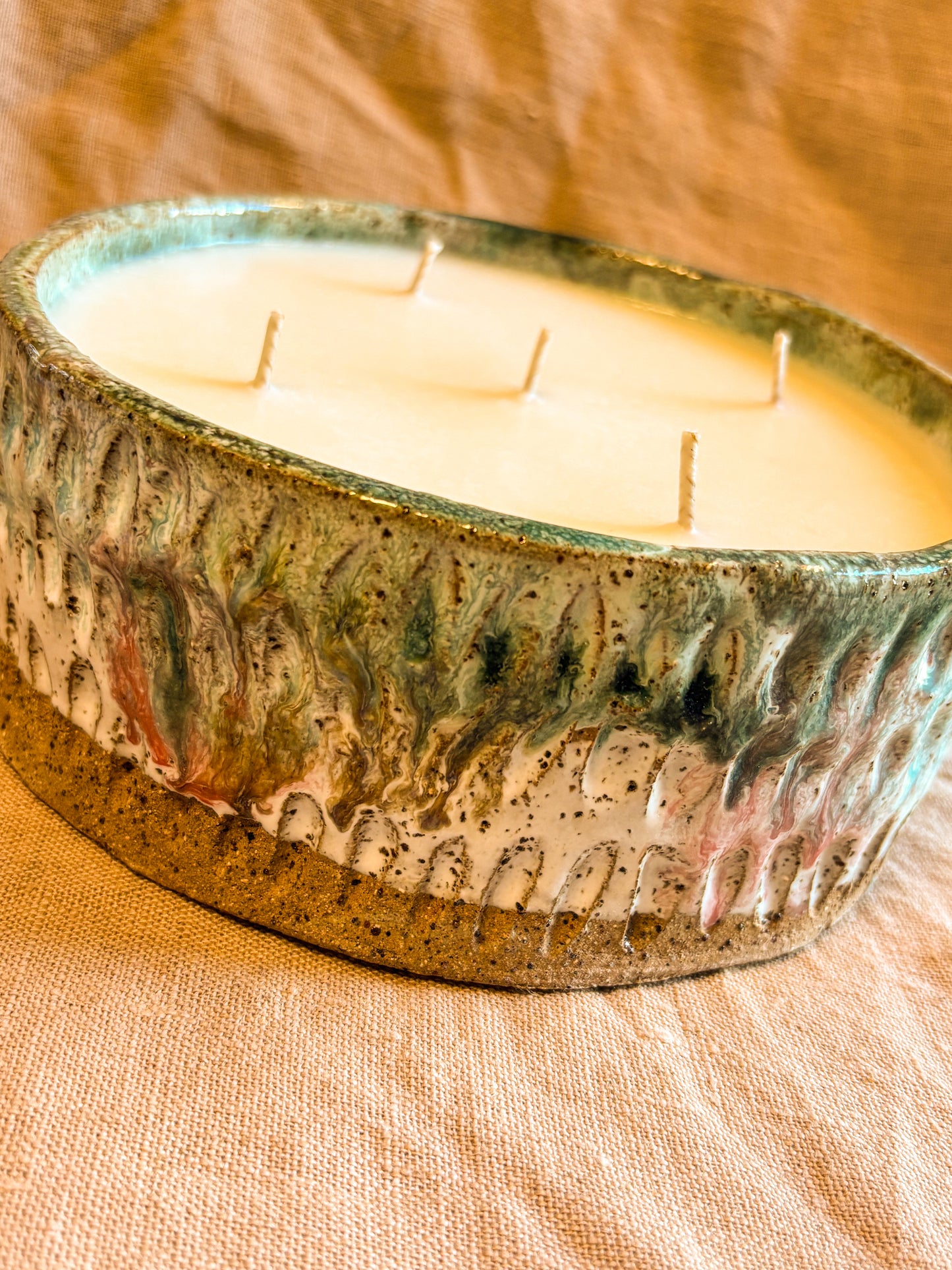 chunky candle workshop, green and red