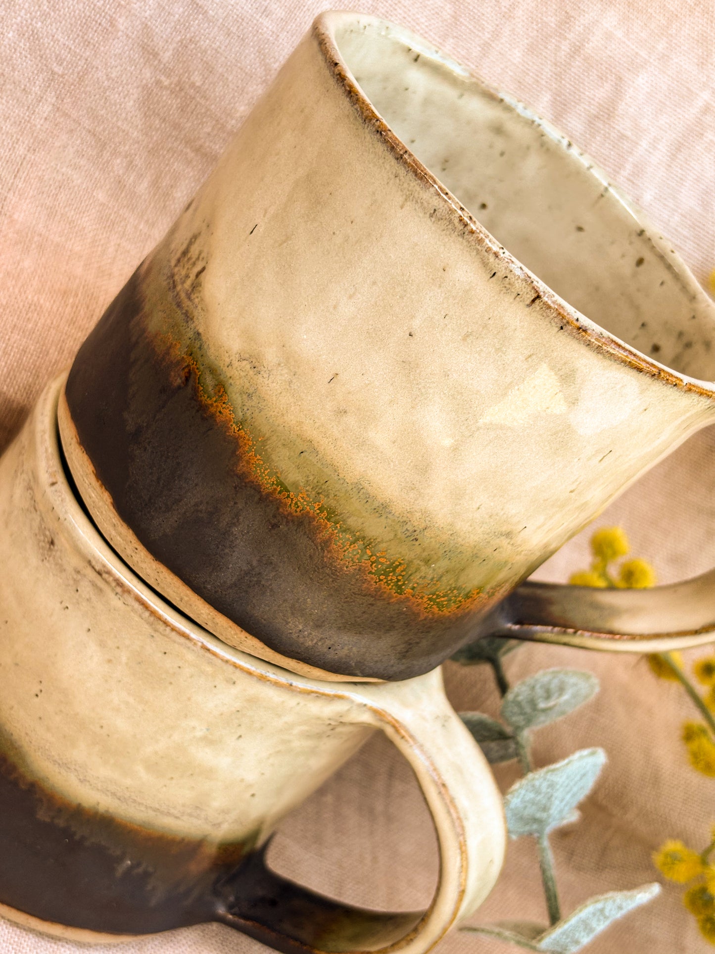 natural colour ceramic mugs closeup