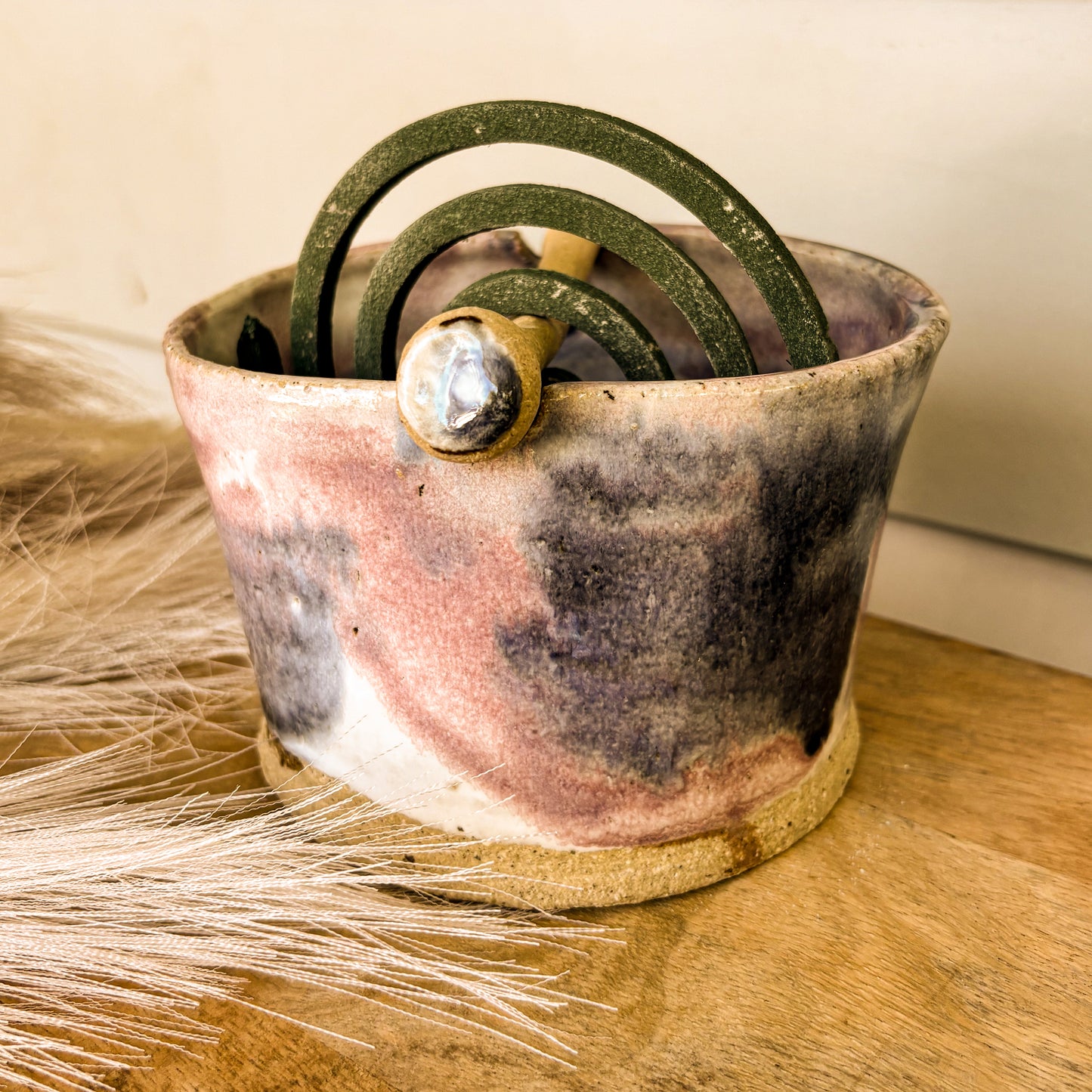 Handmade mosquito coil holder, purple daze, front shot