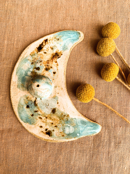 Handmade Moon Incense Holder, Bluey