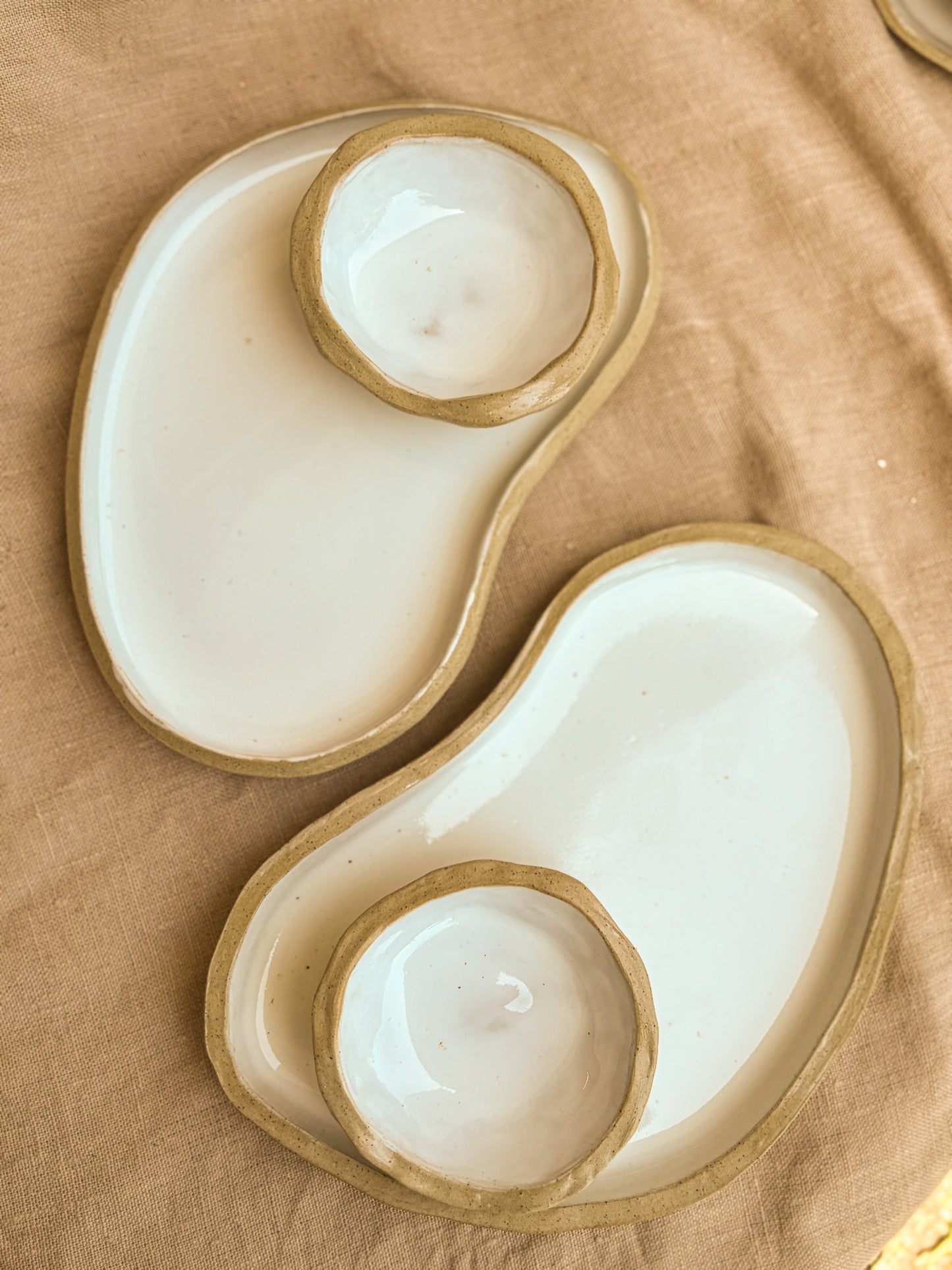 Handmade Platter & Dipping Dish, White