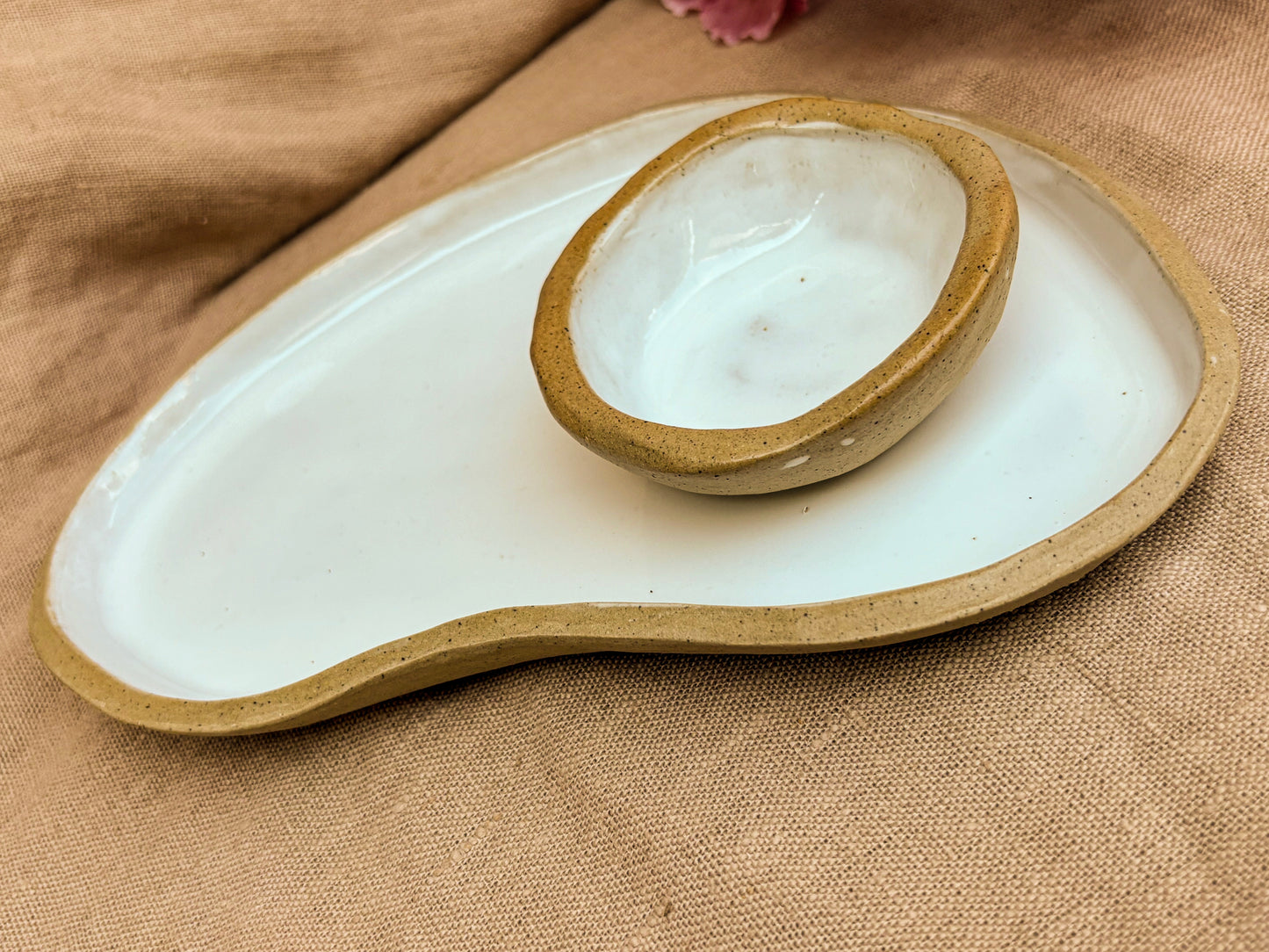 Handmade Platter & Dipping Dish, White