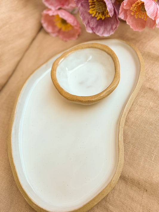 Handmade Platter & Dipping Dish, White