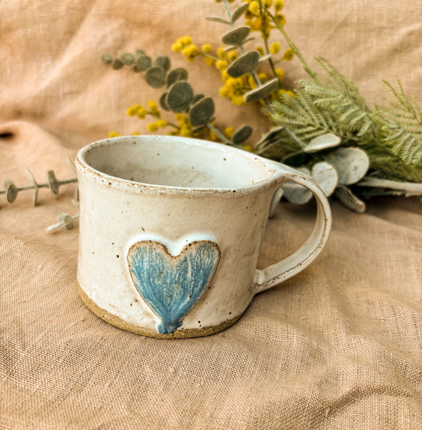 Handmade Mug, Blue Heart Drip