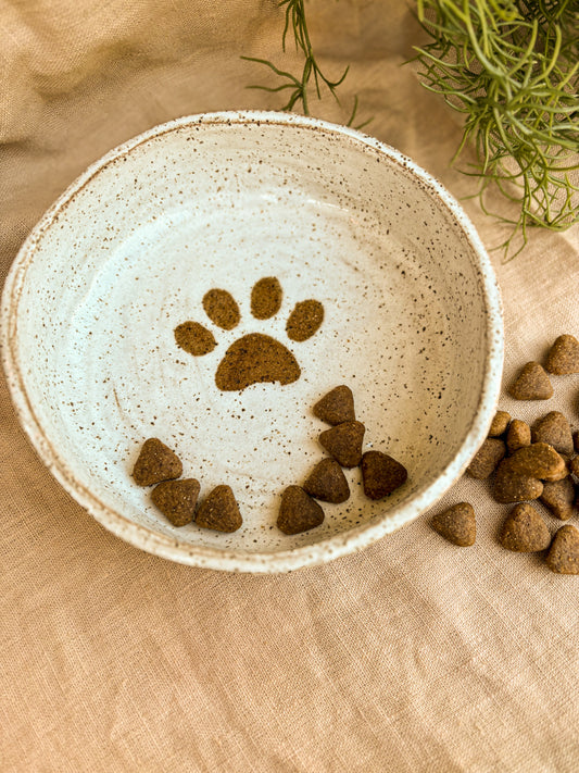 Handmade Dog Bowl - Speckled Paw Print Small