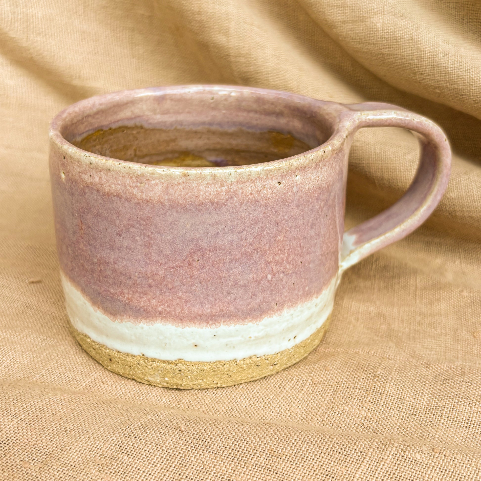 Handmade mug, purple, side shot