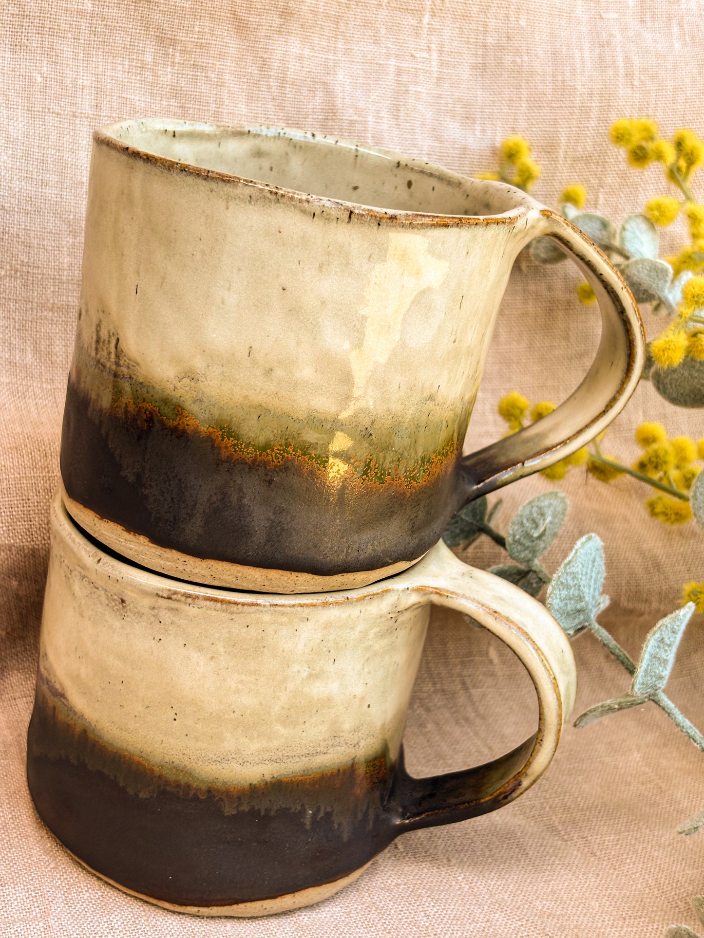 natural colour handmade mug duo stack.