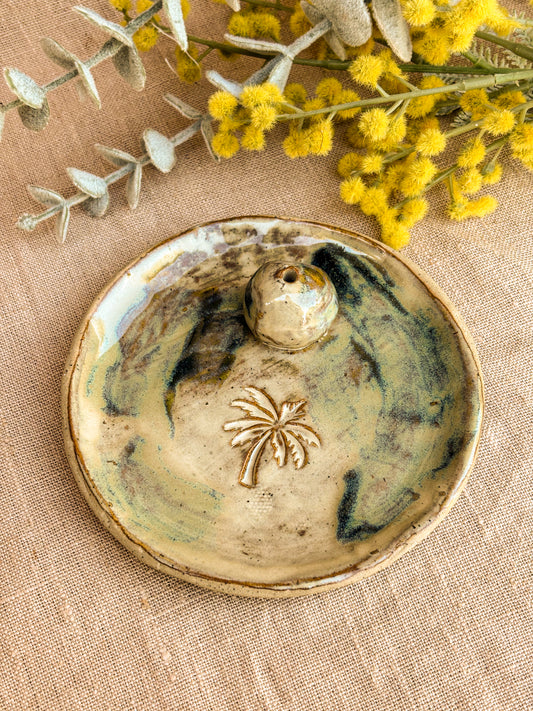 Handmade Incense Holder, Round Palm Mosswood