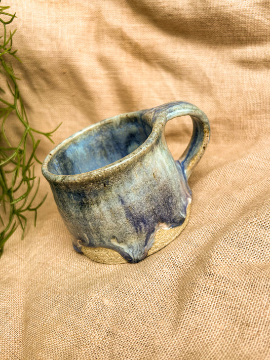 Handmade piccolo cup, blue, side shot