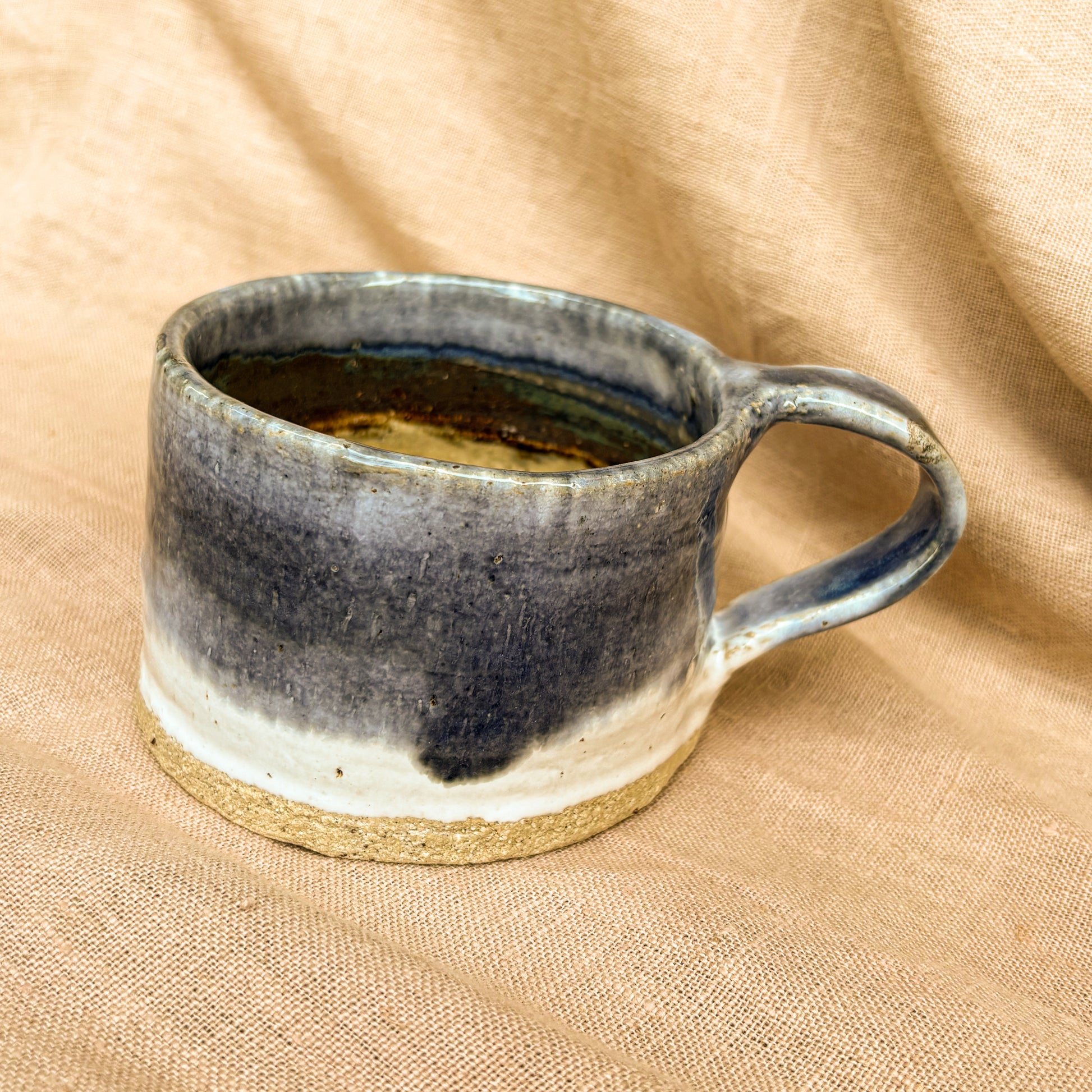 Handmade mug, dark blue, side shot